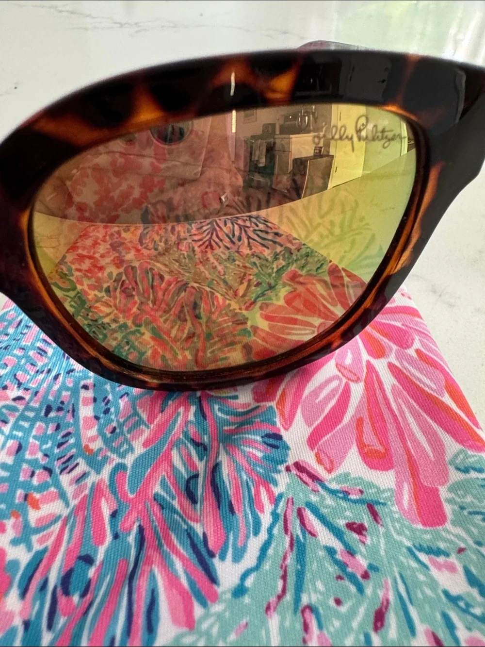 Lilly Pulitzer Tortoise Frame Sunglasses with Gold Mirrored Polarized Lenses